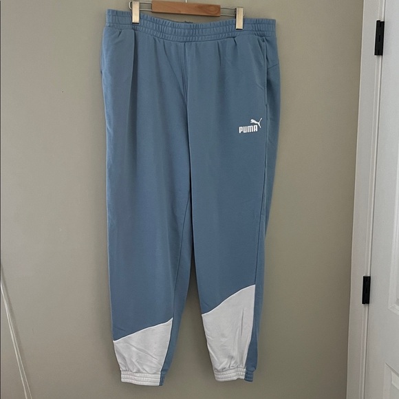 Puma Sky Blue Joggers with White Panels - Picture 1 of 9